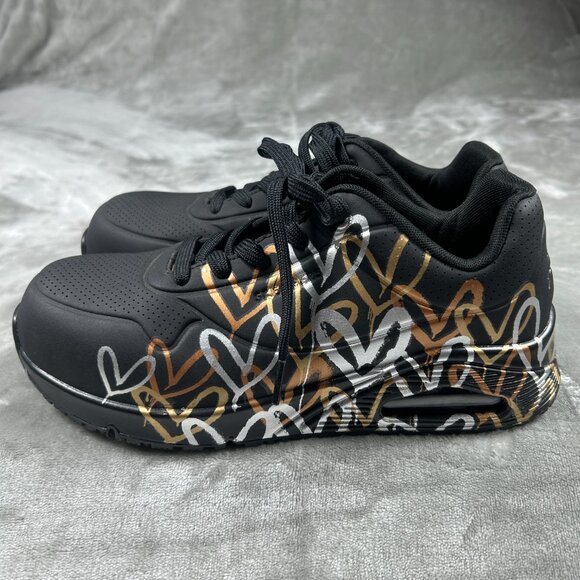 Skechers Shoes Women's 9 JGoldcrown Metallic Love Black Gold Slip Resistant - Picture 5 of 11